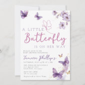 リトルバタフライは彼女の方法ベビーシャワーフローラ 招待状 (正面)