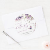 リトルバタフライは紫色の赤ちゃんシャワーの途中にある ラウンドシール (封筒)