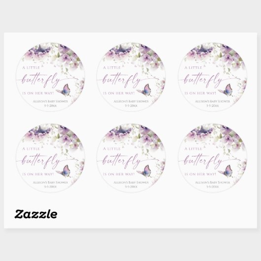 リトルバタフライは紫色の赤ちゃんシャワーの途中にある ラウンドシール (シート)