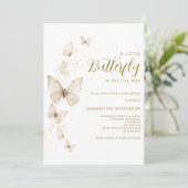 リトルバタフライアイボリー男女兼用ベビーシャワー 招待状 (スタンド正面)