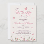 リトルバタフライウォーターカラーガールベビーシャワー 招待状 (正面)
