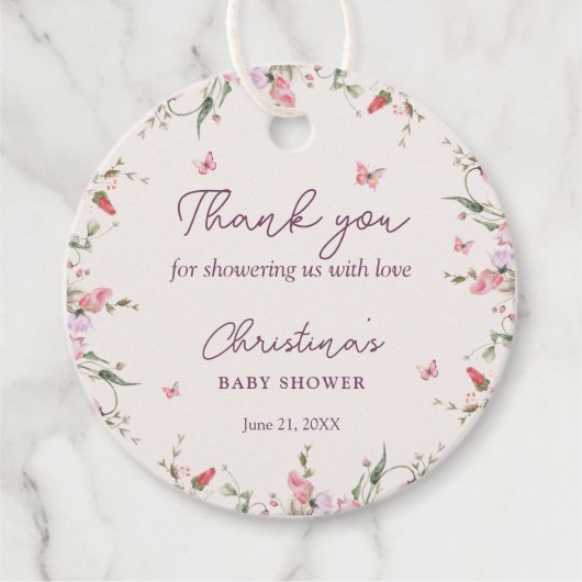 リトルバタフライウォーターカラーベビーシャワーありがとう フェイバータグ (正面)