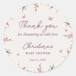 リトルバタフライウォーターカラーベビーシャワーありがとう ラウンドシール