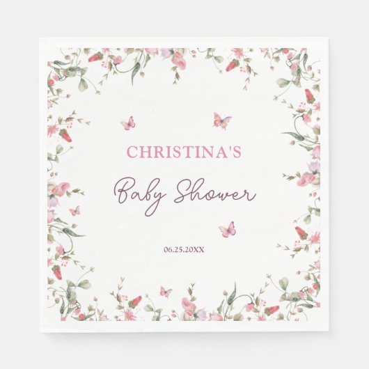 リトルバタフライウォーターカラーベビーシャワー スタンダードランチョンナプキン (正面)