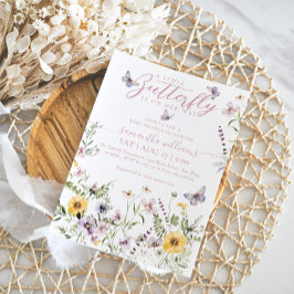リトルバタフライウォーターカラーワイルドフラワーベビーシャワー 招待状