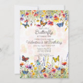 リトルバタフライカラフルワイルドフラワー誕生日 招待状 (正面)