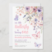 リトルバタフライガールのピンクの誕生日パーティー 招待状 (正面)