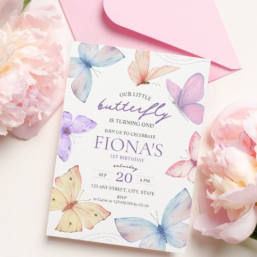 リトルバタフライガールの最初の誕生日招待状 招待状