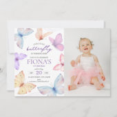 リトルバタフライガールの誕生日の写真 招待状 (正面)