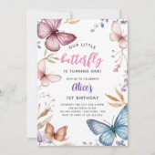 リトルバタフライガールの1歳の誕生日 招待状 (正面)