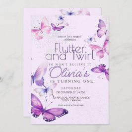 リトルバタフライガールズパープル1st誕生日パーティー 招待状