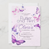 リトルバタフライガールズピンク1st誕生日パーティー 招待状 (正面)
