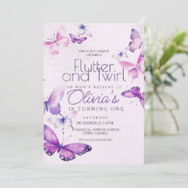 リトルバタフライガールズピンク1st誕生日パーティー 招待状