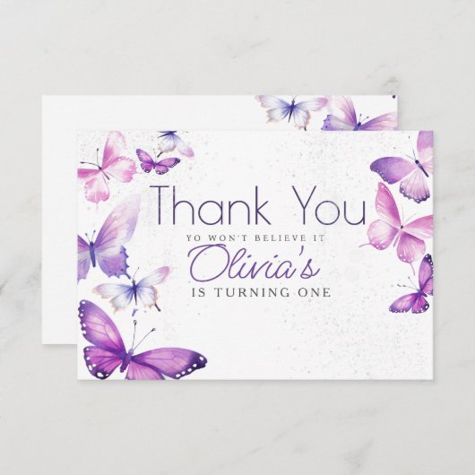 リトルバタフライガールズ1st誕生日パーティー サンキューカード (正面/裏面)
