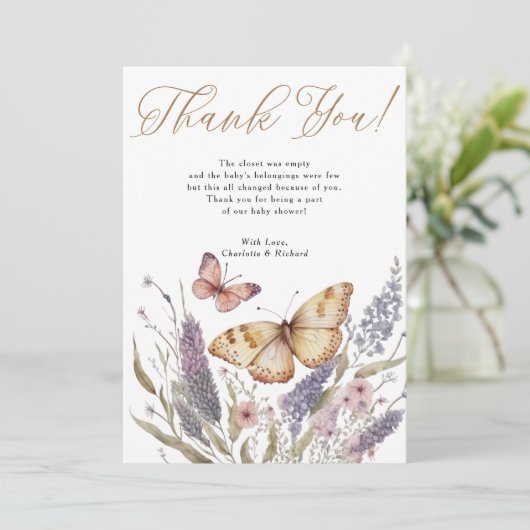リトルバタフライガールベビーシャワーサンキューカード サンキューカード (スタンド正面)