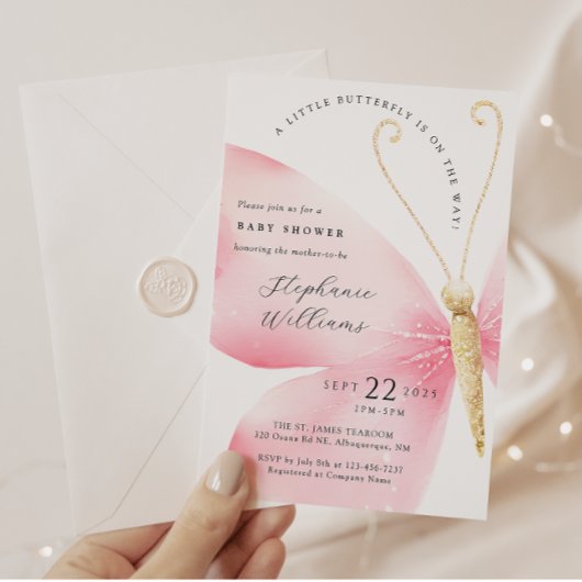 リトルバタフライガールベビーシャワー招待状 招待状