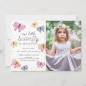 リトルバタフライガール誕生日フォト招待状 招待状 (正面)