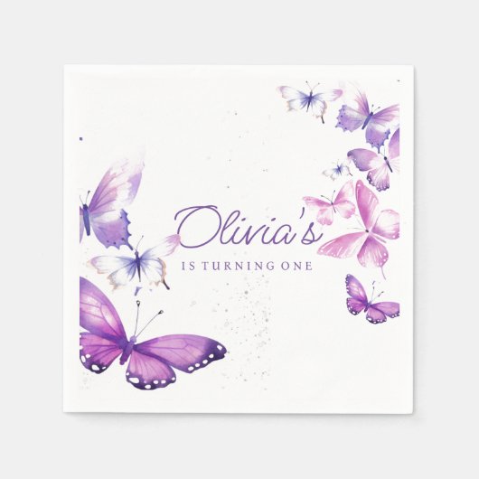 リトルバタフライガール1st誕生日パーティー スタンダードカクテルナプキン (正面)