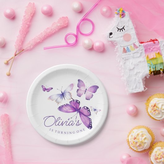 リトルバタフライガール1st誕生日パーティー ペーパープレート (パーティー)