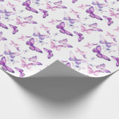 リトルバタフライキュートピンクパープルバースデーパーティー ラッピングペーパー (角)