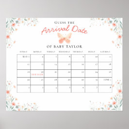 リトルバタフライコーラルガールベビーシャワー推定日 ポスター