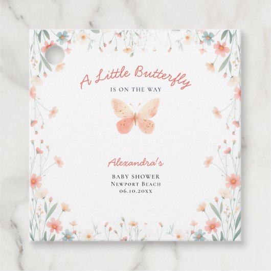 リトルバタフライサンゴティール（緑がかった色）かわいい女の子ベビーシャワー フェイバータグ (正面)