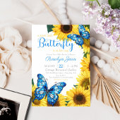 リトルバタフライサンフラワーコバルトブルーベビーシャワー 招待状