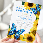 リトルバタフライサンフラワーコバルトブルーベビーシャワー 招待状