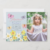 リトルバタフライダッフォディルガール誕生日写真 招待状 (正面)