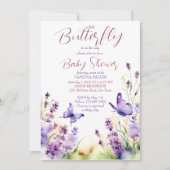 リトルバタフライパステルラベンダー薄紫ベビーシャワー 招待状 (正面)