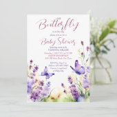 リトルバタフライパステルラベンダー薄紫ベビーシャワー 招待状 (スタンド正面)