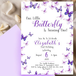 リトルバタフライパープルガールファースト誕生日 招待状