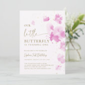 リトルバタフライピンクお洒落テーマ1st誕生日 招待状 (スタンド正面)
