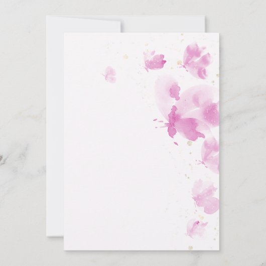 リトルバタフライピンクお洒落テーマ1st誕生日 招待状 (裏面)