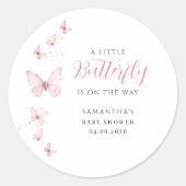 リトルバタフライピンクガールウォーター色ベビーシャワー ラウンドシール (正面)