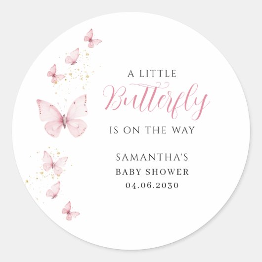 リトルバタフライピンクガールウォーター色ベビーシャワー ラウンドシール (正面)