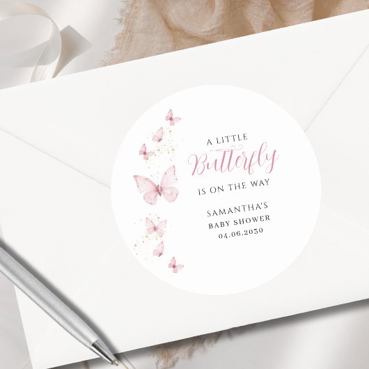 リトルバタフライピンクガールウォーター色ベビーシャワー ラウンドシール