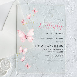 リトルバタフライピンクガールベビーシャワー アクリル招待状