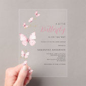 リトルバタフライピンクガールベビーシャワー アクリル招待状 (インサイチュ (ポータブル))