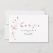 リトルバタフライピンクガールベビーシャワー サンキューカード (正面)