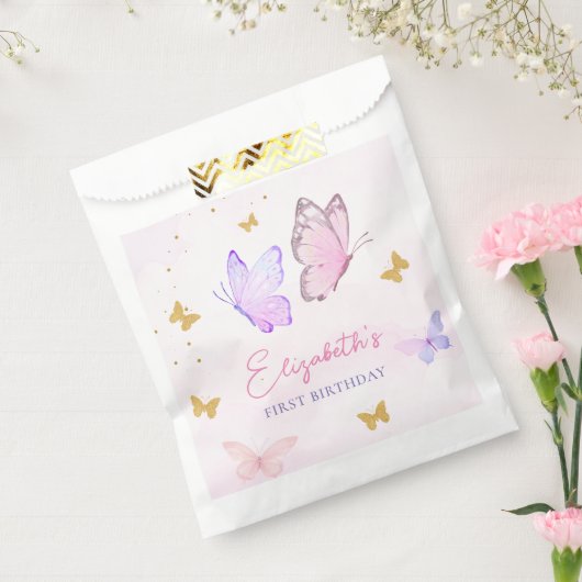 リトルバタフライピンクパープルガールファースト誕生日 フェイバーバッグ (封をした状態)