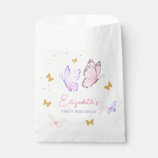 リトルバタフライピンクパープルガールファースト誕生日 フェイバーバッグ (正面)