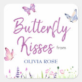 リトルバタフライピンクパープルガールベビーシャワー スクエアシール (正面)