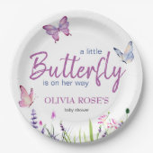 リトルバタフライピンクパープルガールベビーシャワー ペーパープレート (正面)