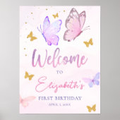リトルバタフライピンクパープルガール誕生日へようこそ ポスター (正面)