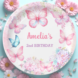 リトルバタフライピンクパープルサマーガール誕生日 ペーパープレート
