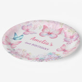 リトルバタフライピンクパープルサマーガール誕生日 ペーパープレート (アングル)
