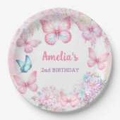 リトルバタフライピンクパープルサマーガール誕生日 ペーパープレート (正面)