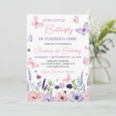 リトルバタフライピンクパープルフローラ誕生日 招待状 (スタンド正面)