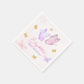 リトルバタフライピンクパープル金ゴールドガール誕生日 スタンダードカクテルナプキン (角)